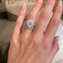 Bague 3 pièces en argent 925 avec diamant blanc en forme de poire et de halo