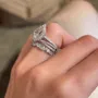 Bague 3 pièces en argent 925 avec diamant blanc en forme de poire et de halo