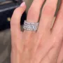 Bague en argent sterling 925 à 3 pierres en diamant blanc taille émeraude