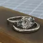 Bague 3 pierres en argent sterling 925 avec diamant taille coussin