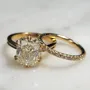 Bague classique en argent sterling 925 et or jaune avec diamant blanc taille coussin