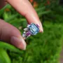 Bague 3 pierres en argent sterling avec aigue-marine taille émeraude