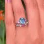 Bague 3 pierres en argent sterling avec aigue-marine taille émeraude