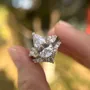 Bague 3 pierres en argent sterling blanc avec diamant taille poire