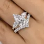 Bague 3 pierres en argent sterling blanc avec diamant taille poire