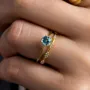 Aigue-marine ronde bleue en argent sterling et or jaune ensemble de mariage