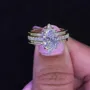 Anneau de mariage en argent sterling serti d'un diamant ovale en or jaune blanc