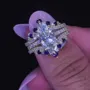 Alliance de mariage en argent sterling sertie de diamants taillés en marquise, saphir blanc, bleu, or jaune