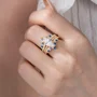 Alliance de mariage en argent sterling sertie de diamants taillés en marquise, saphir blanc, bleu, or jaune