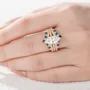 Alliance de mariage en argent sterling sertie de diamants taillés en marquise, saphir blanc, bleu, or jaune
