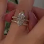 Alliance de mariage en argent sterling 925 or jaune et diamant taille marquise