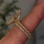 Alliance de mariage en argent sterling 925 or jaune et diamant taille marquise
