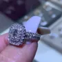 Anneau de mariage double halo en argent sterling 925 avec diamant blanc taille coussin