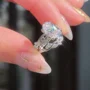 Ensembles de bagues de fiançailles entrelacées en argent sterling blanc et diamant taille ovale