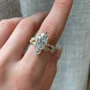 Ensembles de bagues de fiançailles Art déco en argent sterling blanc et or jaune sertis de diamants taille marquise
