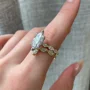 Ensembles de bagues de fiançailles Art déco en argent sterling blanc et or jaune sertis de diamants taille marquise