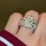 Ensembles de bagues de fiançailles avec diamant taille marquise, argent sterling blanc, or jaune et halo