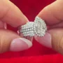 Ensembles de bagues de fiançailles en argent sterling blanc avec diamant taille poire et halo