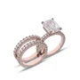 Ensemble de bague de mariage en argent sterling en or rose serti d'un halo avec diamant taille émeraude
