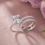 Ensemble de bague de mariage en argent sterling serti d'un halo avec diamant taille émeraude