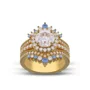 Ensemble de bague de mariage en argent sterling et or jaune d'un halo avec diamant taille ronde
