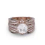 Ensemble de bague de mariage en argent sterling serti en or rose d'un halo avec diamant taille en coussin
