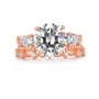 Ensembles de bagues de fiançailles à trois pierres en argent sterling blanc et or rose avec diamant taille ronde