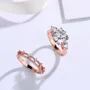 Ensembles de bagues de fiançailles à trois pierres en argent sterling blanc et or rose avec diamant taille ronde