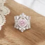 Ensemble de 3 bagues de mariage en argent sterling avec pierres roses taillées en forme de cœur