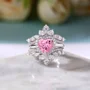 Ensemble de 3 bagues de fiançailles en argent sterling 925 rose fantaisie avec halo et taille cœur