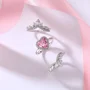 Ensemble de 3 bagues de fiançailles en argent sterling 925 rose fantaisie avec halo et taille cœur