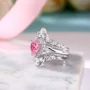 Ensemble de 3 bagues de fiançailles en argent sterling 925 rose fantaisie avec halo et taille cœur