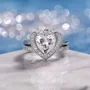 Bague de fiançailles en argent sterling 925 blanc avec diamant taille cœur et halo