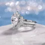 Bague de fiançailles en argent sterling 925 blanc avec diamant taille cœur et halo
