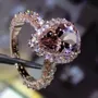 Bague de fiançailles halo en argent rose 925 champagne et poire