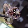 Bague de fiançailles halo en argent rose 925 champagne et poire