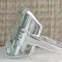 Bague de fiançailles classique en argent 925 aigue-marine bleue taille émeraude