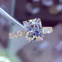 Bague de fiançailles art déco en or jaune blanc et diamant radiant en argent 925