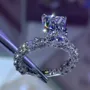 Bague de fiançailles art déco en argent 925 avec diamant radiant blanc