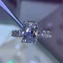 Bague de fiançailles art déco en argent 925 avec diamant radiant blanc