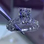 Bague de fiançailles art déco en argent 925 avec diamant radiant blanc