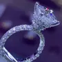 Bague de fiançailles en argent 925 avec diamant blanc de taille princesse