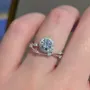 Bague de fiançailles art déco en argent sterling, diamant rond et halo blanc