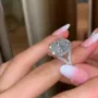Bague de fiançailles en argent 925 diamant blanc taille ronde