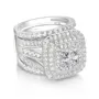 Bague de mariage en argent 925 avec halo en diamant blanc taille princesse