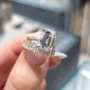 Bague de fiançailles en or jaune blanc et diamant taille émeraude en argent 925