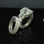 Parure de mariage 3 pierres en argent 925 pour diamant blanc taille émeraude