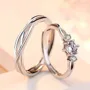 Anneaux de couple infinity en argent sterling avec diamant rond et blanc