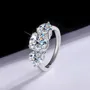 Bague de fiançailles 3 pierres en argent sterling 925 et diamant moissanite de taille ronde