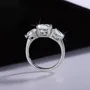 Bague de fiançailles 3 pierres en argent sterling 925 et diamant moissanite de taille ronde
